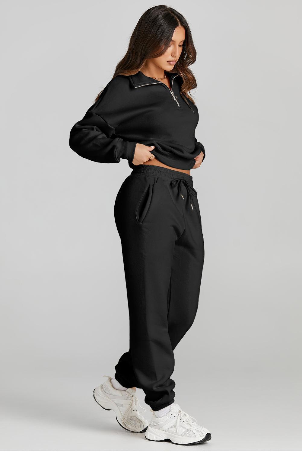 Quarter Zip Top and Drawstring Pants Active Set - 808Lush