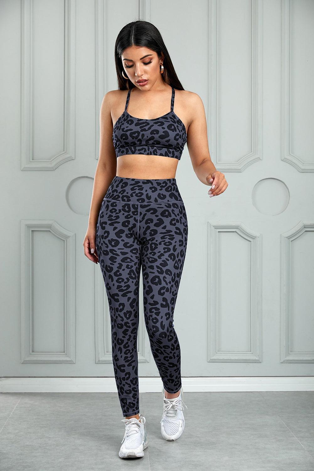 Leopard Cutout Sports Bra and Leggings Set - 808Lush