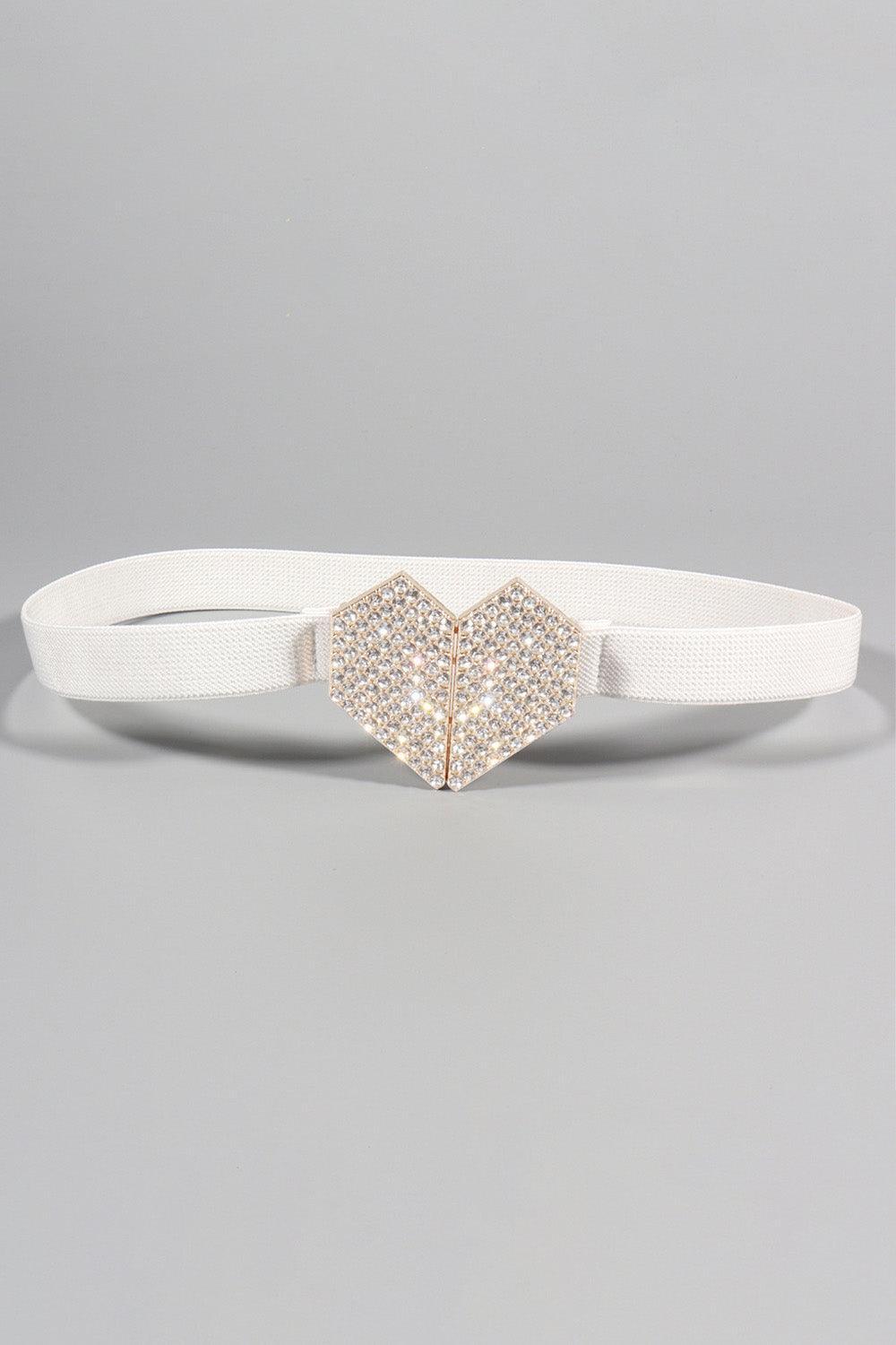 Rhinestone Heart Buckle Elastic Belt - 808Lush