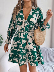 Tied Ruffled Printed Long Sleeve Dress - 808Lush