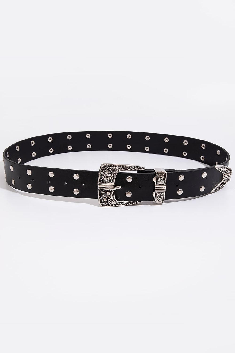 Double Row Studded PU Leather Belt - 808Lush