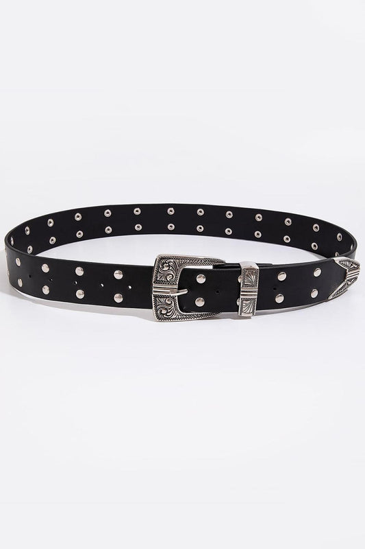 Double Row Studded PU Leather Belt - 808Lush