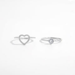2 Piece Heart Shape Zircon 925 Sterling Silver Ring - 808Lush