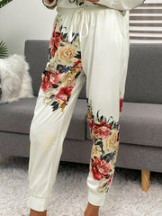 Printed Round Neck Top and Pants Lounge Set - 808Lush