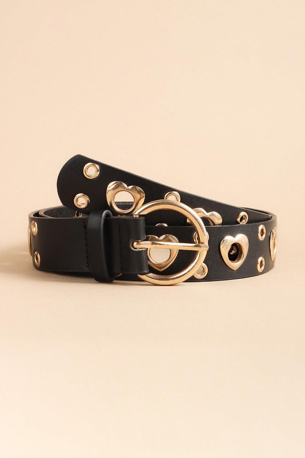 Heart Shape Alloy Detail PU Leather Belt - 808Lush