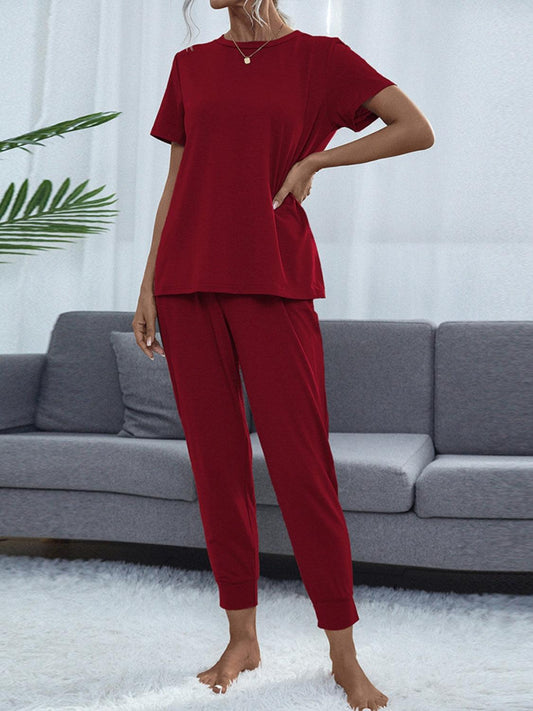 Round Neck Top and Pants Lounge Set - 808Lush