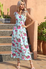 Full Size Tied Smocked Surplice Sleeveless Maxi Dress - 808Lush