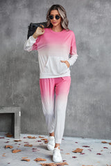 Gradient Round Neck Sweatshirt and Joggers Set - 808Lush