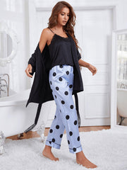 Cami, Robe, and Printed Pants Pajama Set - 808Lush