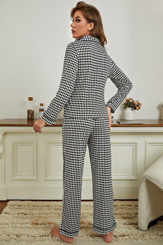 Checkered Button Front Top and Pants Loungewear Set - 808Lush