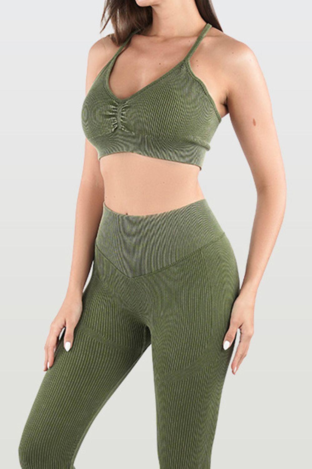 Ruched Spaghetti Strap Top and Pants Active Set - 808Lush