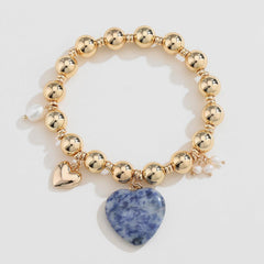 Natural Stone Gold-Plated Heart Bracelet - 808Lush