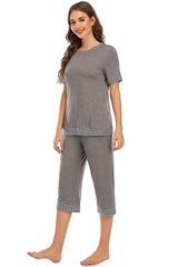 Round Neck Short Sleeve Top and Capris Pants Lounge Set - 808Lush