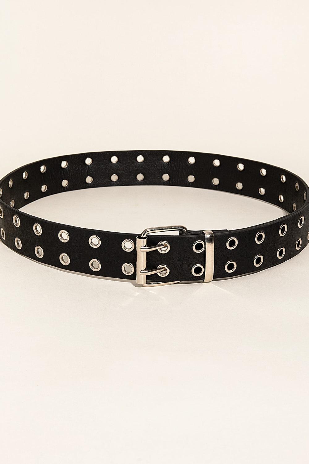 Double Row Grommet PU Leather Belt - 808Lush