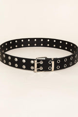 Double Row Grommet PU Leather Belt - 808Lush