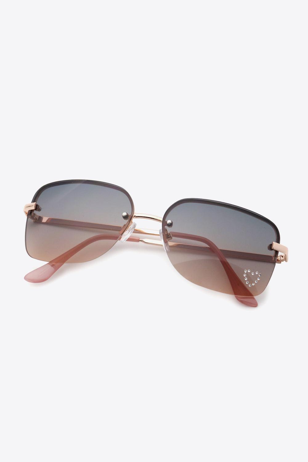 Rhinestone Heart Metal Frame Sunglasses - 808Lush