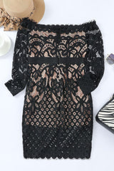 Off-Shoulder Long Sleeve Lace Mini Dress - 808Lush