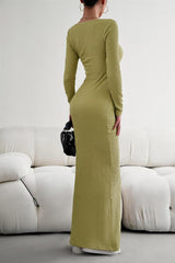 Long Sleeve Square Neck Maxi Bodycon Dress - 808Lush