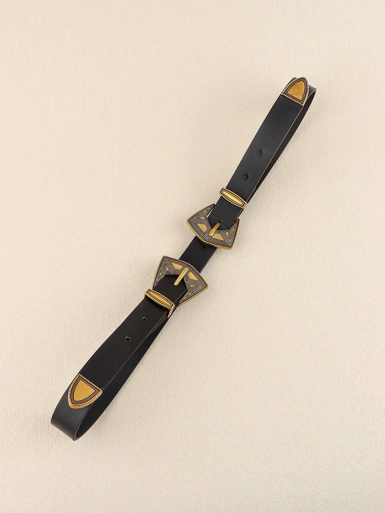 Double Buckle PU Leather Belt - 808Lush