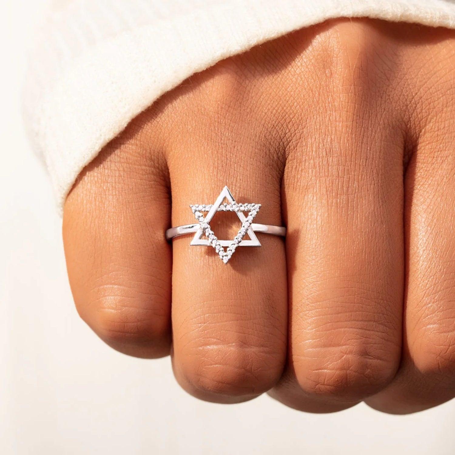 925 Sterling Silver Inlaid Zircon Hexagram Ring - 808Lush