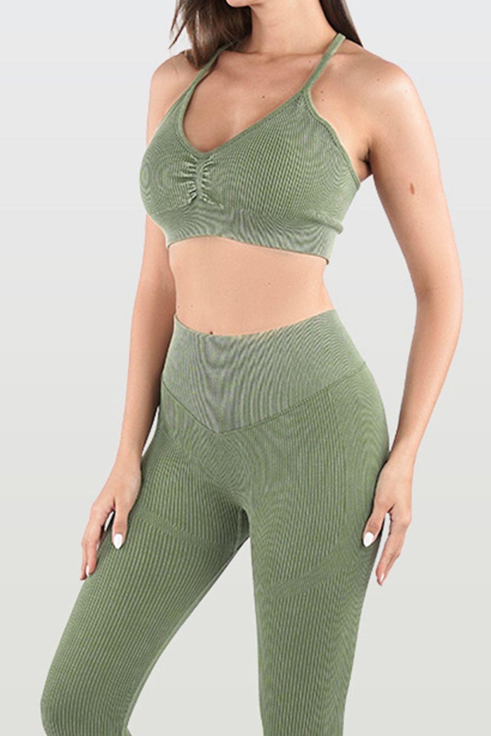 Ruched Spaghetti Strap Top and Pants Active Set - 808Lush