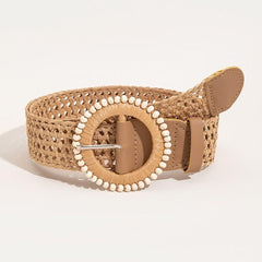 Beaded Round Buckle Braided Belt - 808Lush