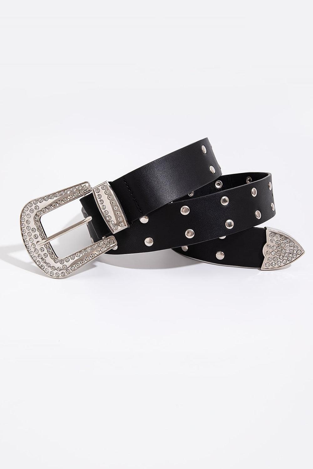 Double Row Studded PU Leather Belt - 808Lush