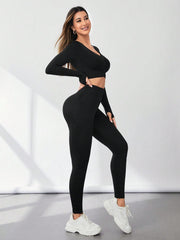 V-Neck Long Sleeve Top and Leggings Active Set - 808Lush