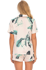 Printed Button Up Short Sleeve Top and Shorts Lounge Set - 808Lush