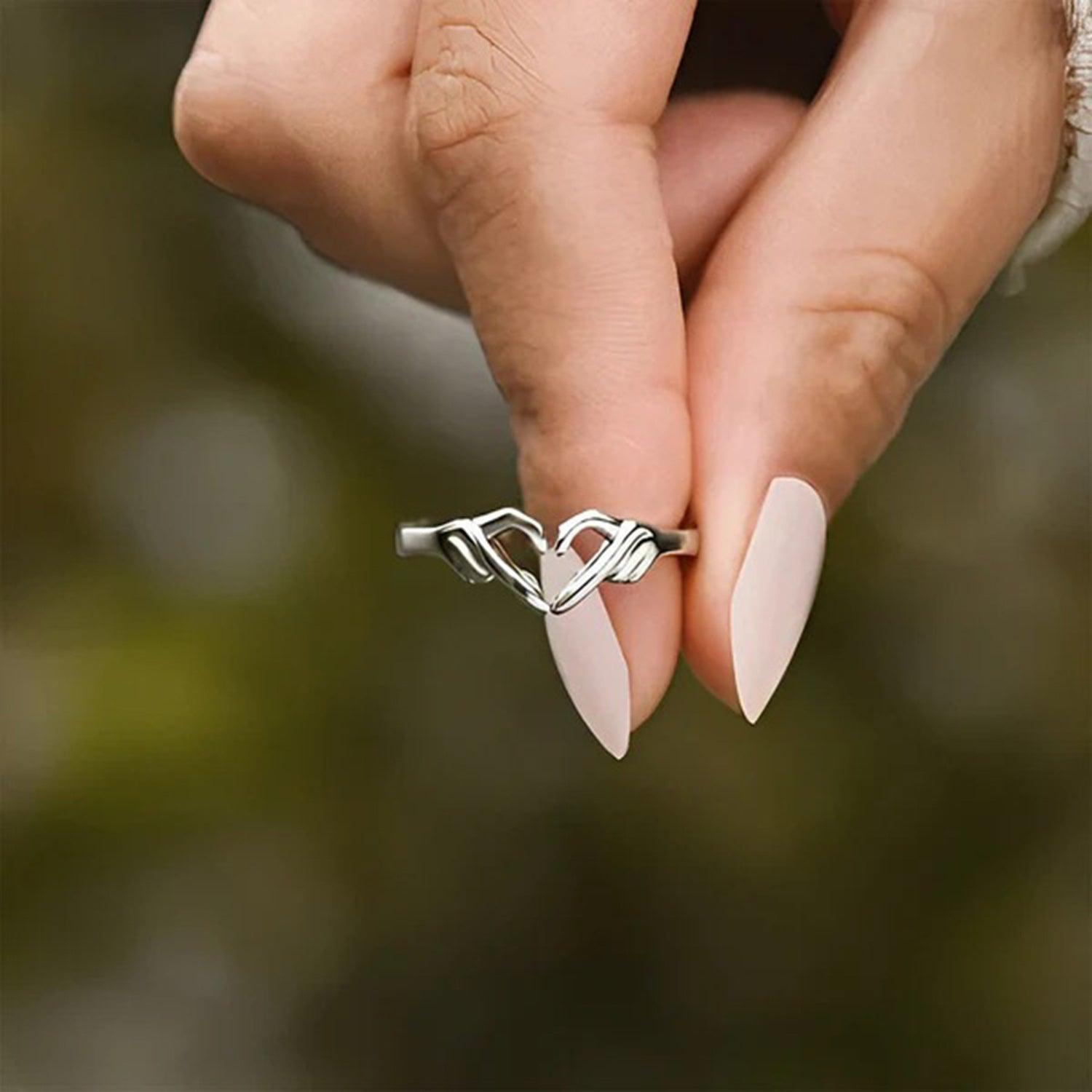 Hand Heart Shape 925 Sterling Silver Open Ring - 808Lush