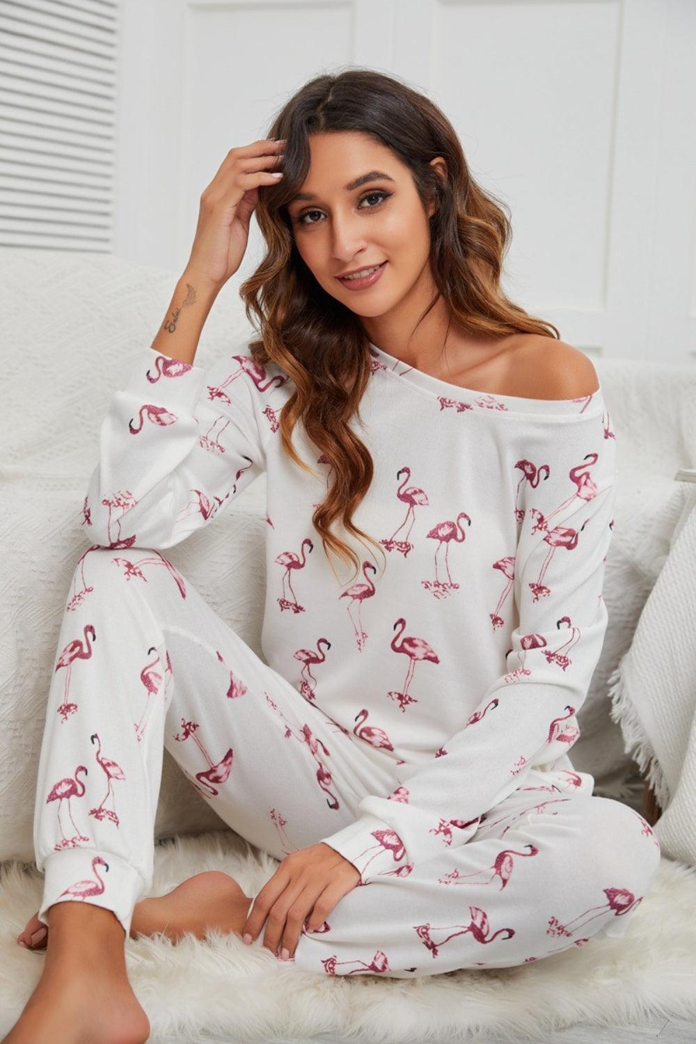 Flamingo Long Sleeve Top and Pants Lounge Set - 808Lush