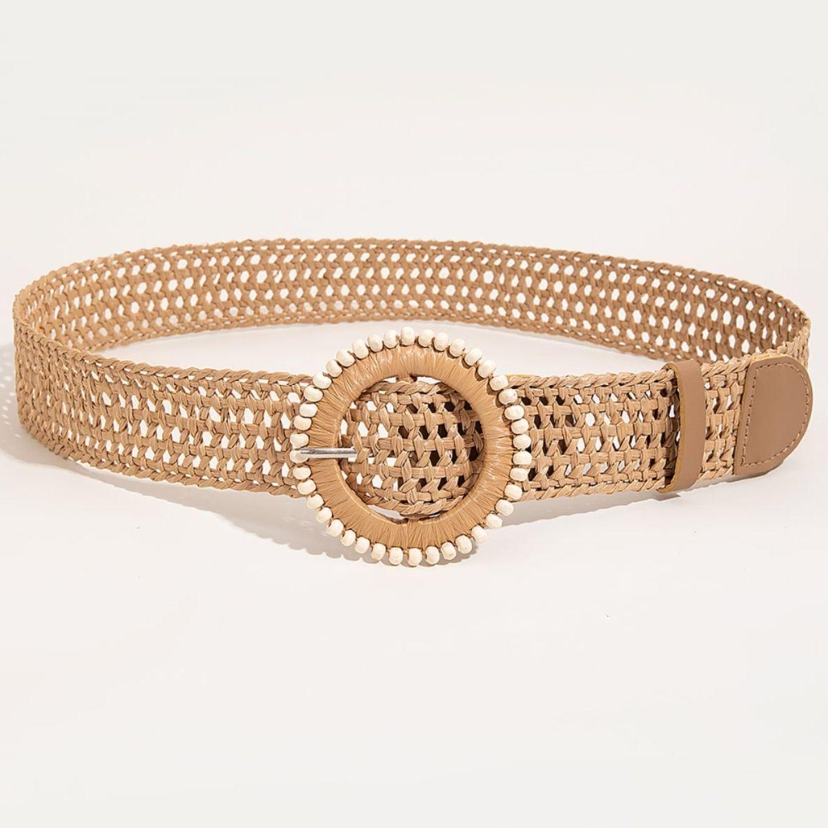 Beaded Round Buckle Braided Belt - 808Lush