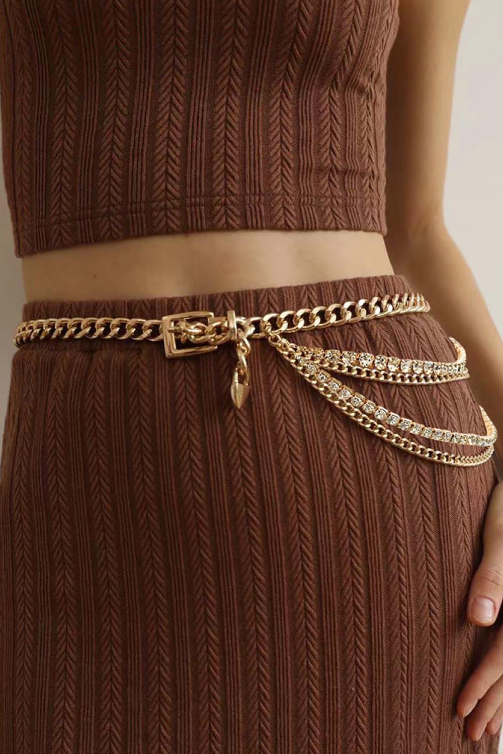 Rhinestone Decor Metal Chain Belt - 808Lush