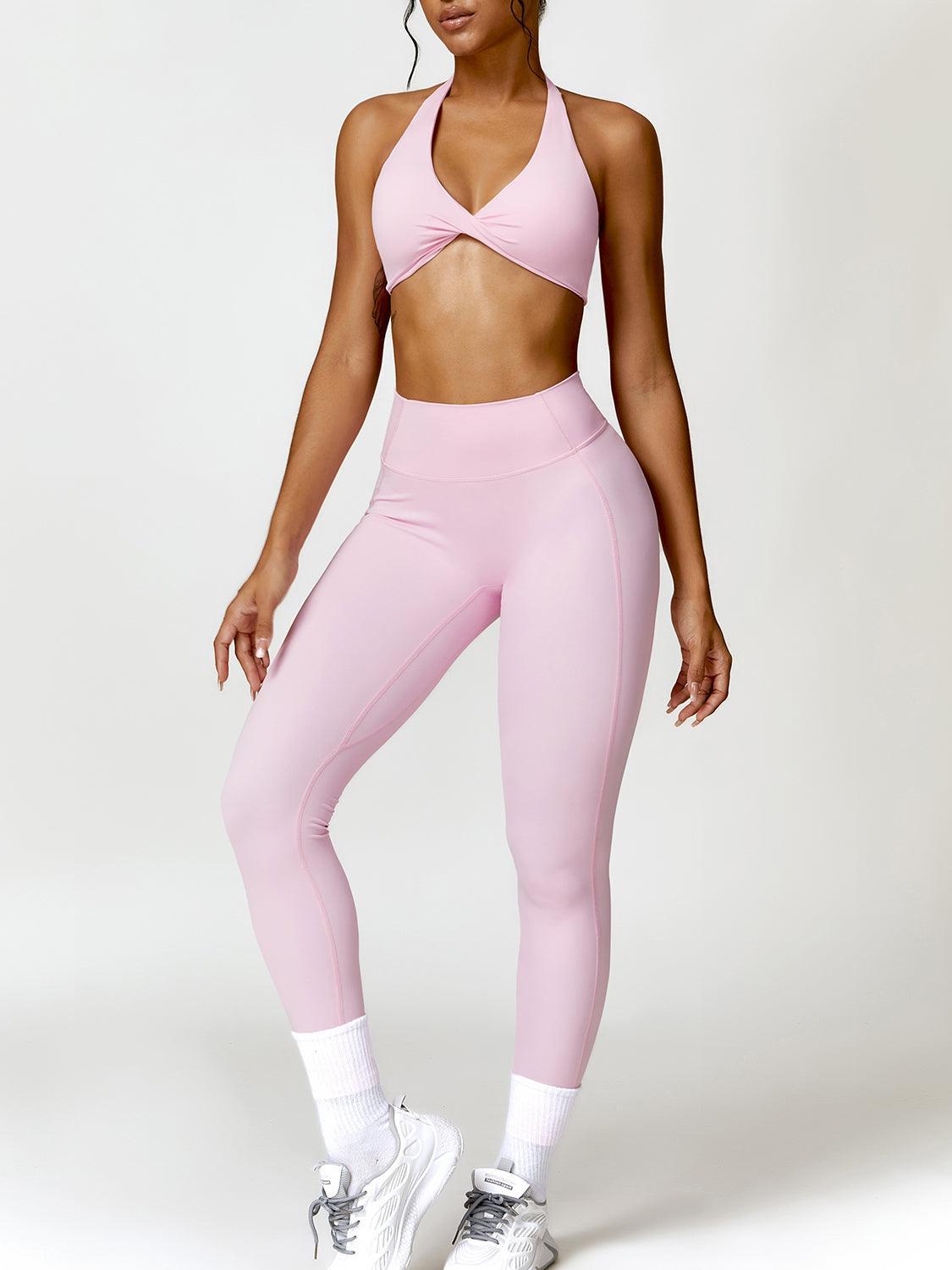 Twisted Halter Neck Bra and High Waist Leggings Active Set - 808Lush