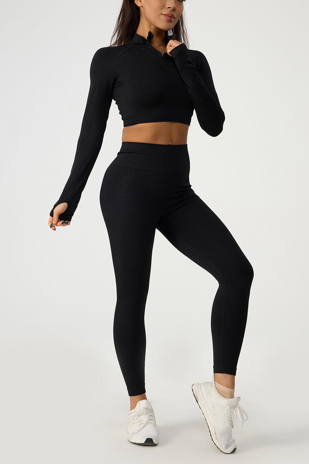 Quarter Zip Raglan Sleeve Top and High Waist Leggings Active Set - 808Lush