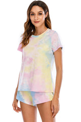 Tie-Dye Round Neck Short Sleeve Top and Shorts Lounge Set - 808Lush