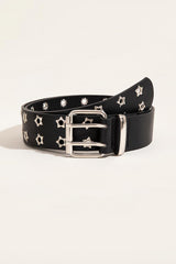 Double Row Star Grommet PU Leather Belt - 808Lush