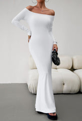 Off-Shoulder Long Sleeve Maxi Dress - 808Lush