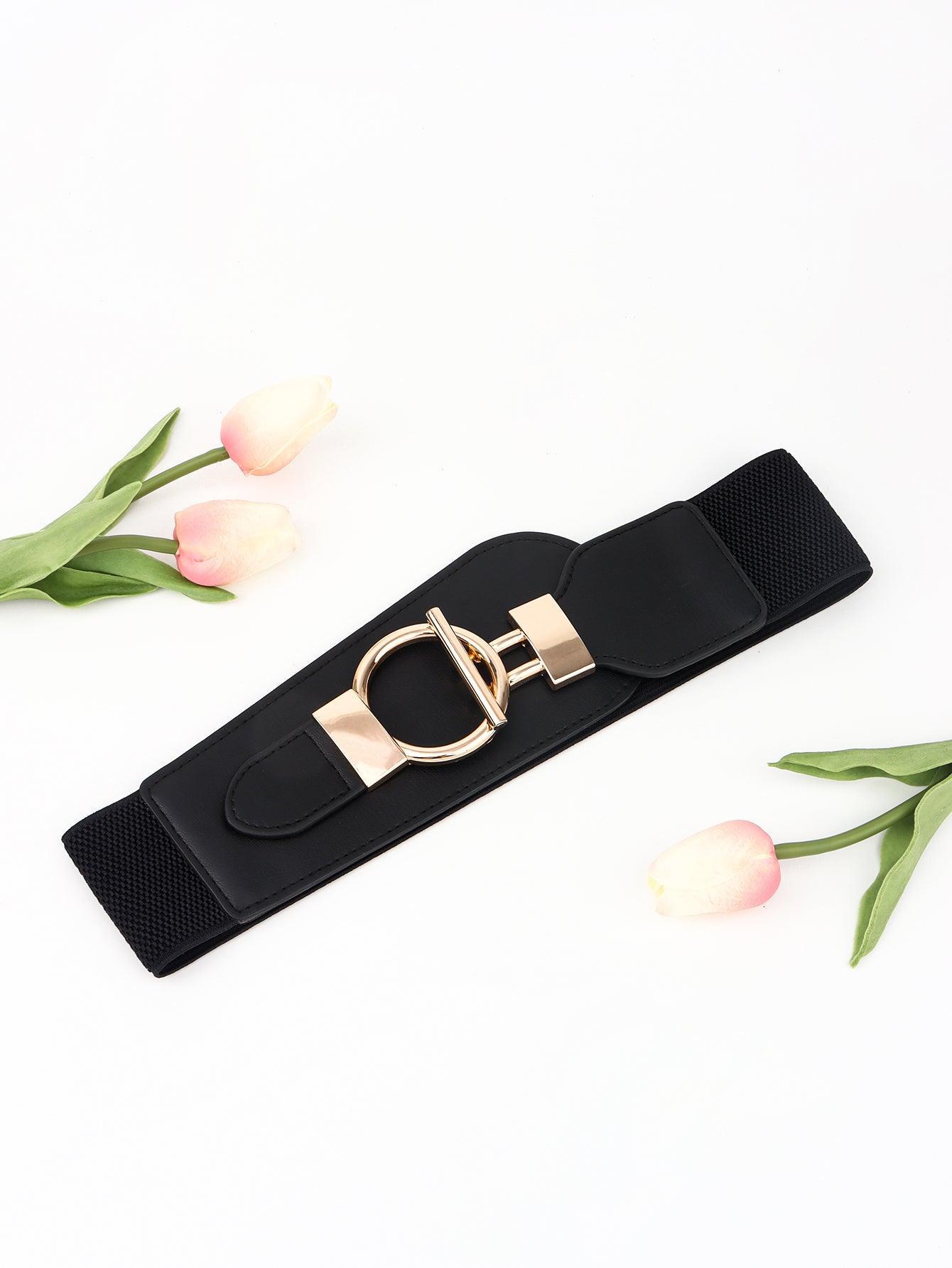 PU Elastic Wide Belt with Alloy Buckle - 808Lush