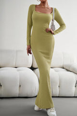 Long Sleeve Square Neck Maxi Bodycon Dress - 808Lush