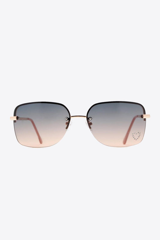 Rhinestone Heart Metal Frame Sunglasses - 808Lush