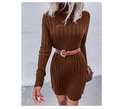 Women's Pit Strip Turtleneck Long Sleeve Loose Sweater Dress - 808Lush