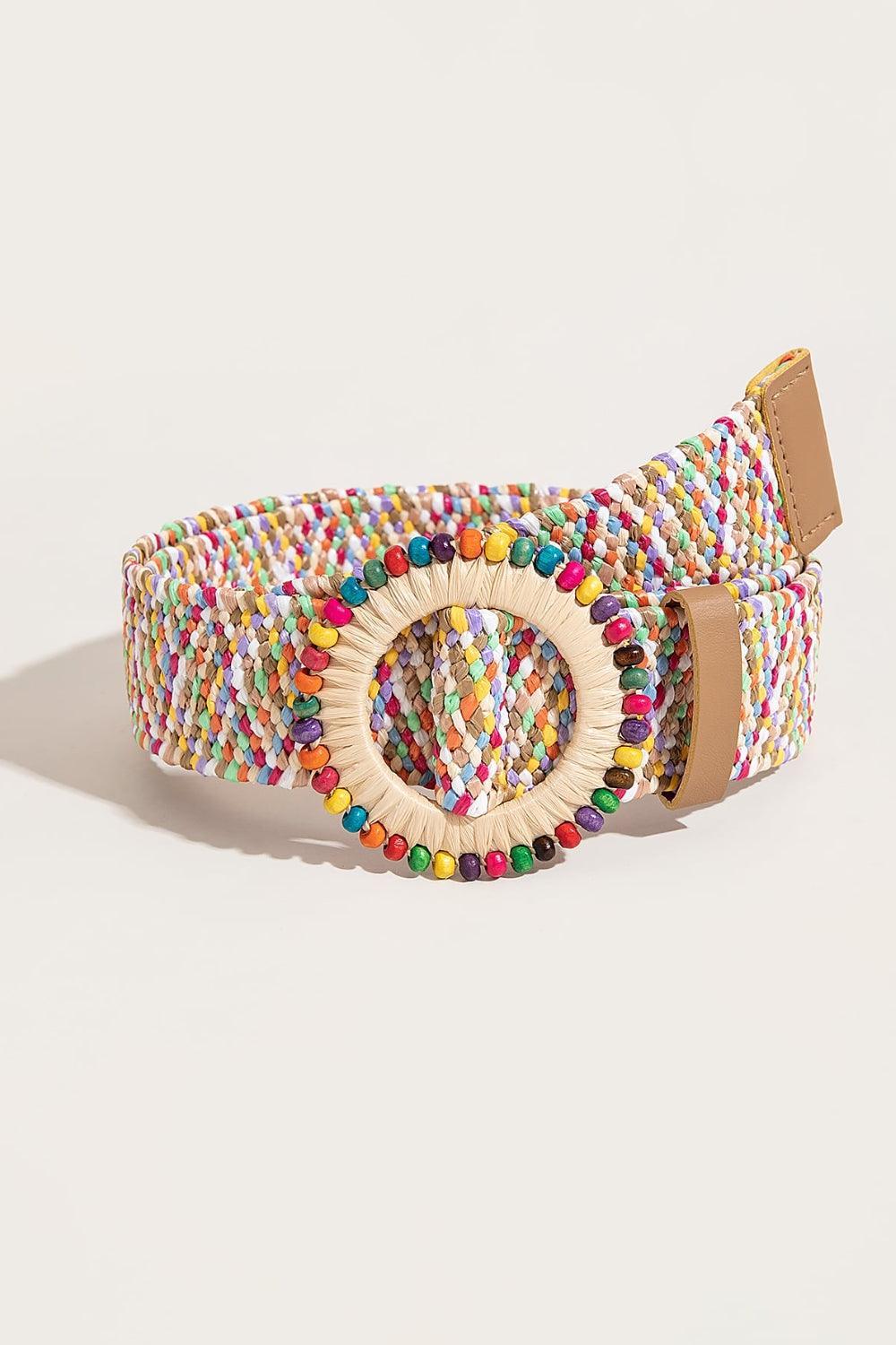 Multicolored Beaded Round Buckle Belt - 808Lush