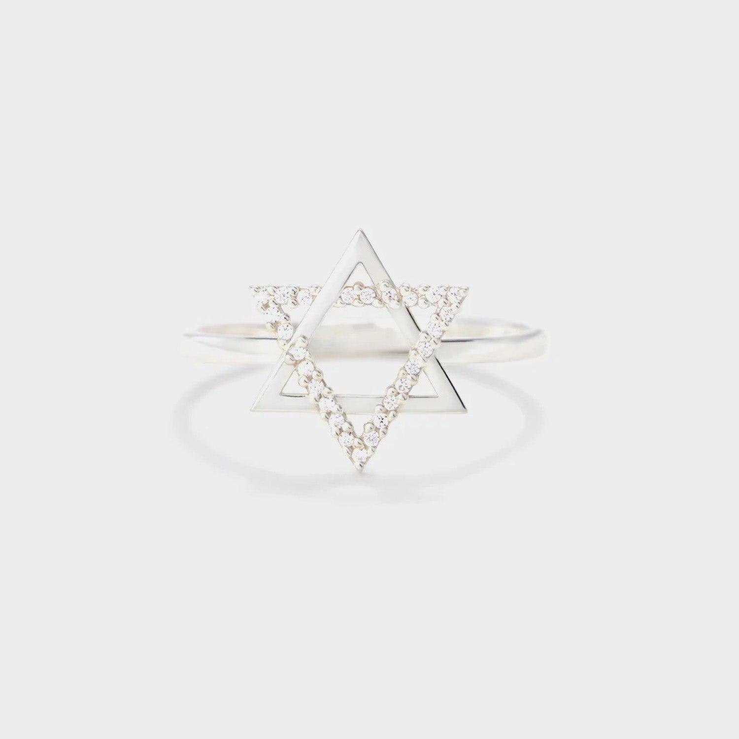 925 Sterling Silver Inlaid Zircon Hexagram Ring - 808Lush