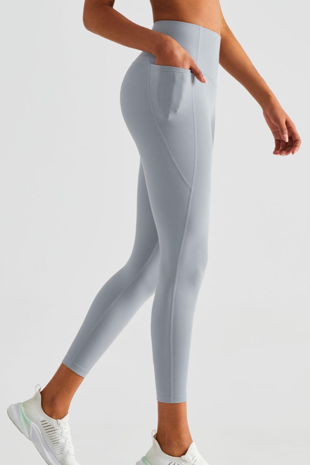 Wide Waistband Sports Leggings with Pockets - 808Lush