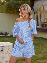 Plaid Round Neck Top and Shorts Lounge Set - 808Lush