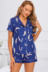 Printed Button Up Short Sleeve Top and Shorts Lounge Set - 808Lush