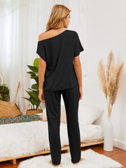 Boat Neck Top and Pants Lounge Set - 808Lush