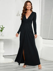 V-Neck Long Sleeve Split Dress - 808Lush