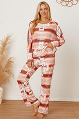 Striped Geometric Top and Pants Lounge Set - 808Lush